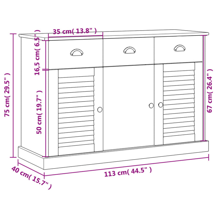 Dressoir Met Lades Vigo 113X40X75 Cm Massief Grenenhout