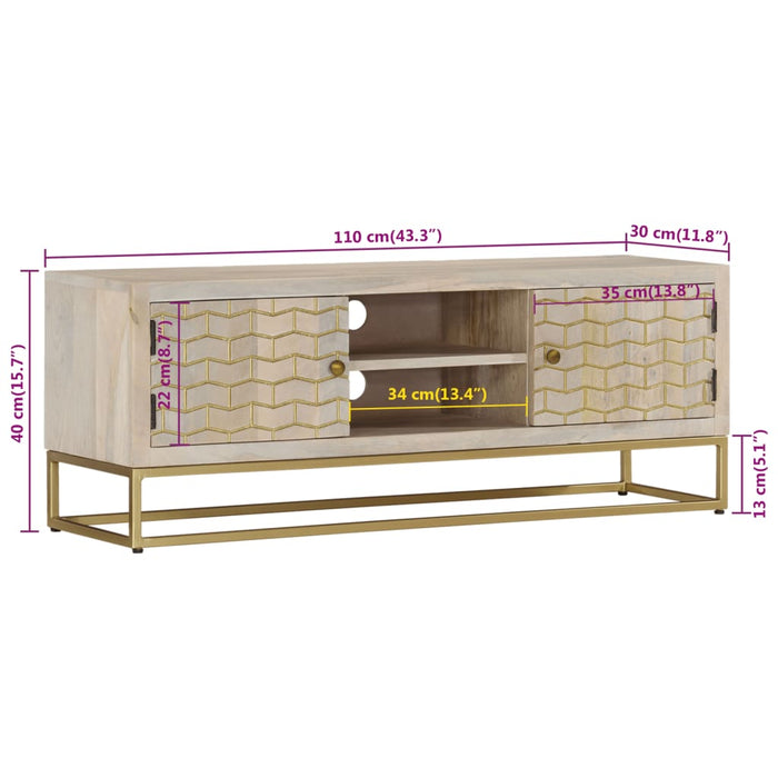 Tv-Meubel 110X30X40 Cm Massief Gebleekt Mangohout