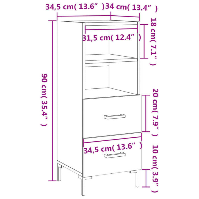 Dressoir 34,5X34X90 Cm Bewerkt Hout Sonoma Eiken