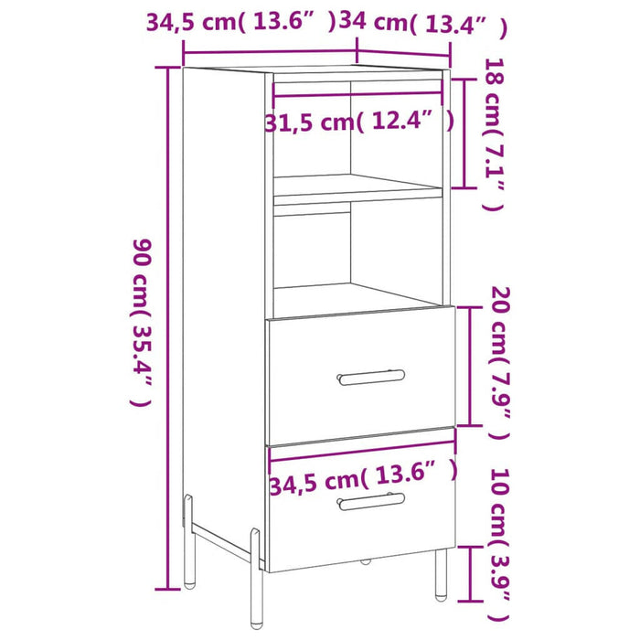 Dressoir 34,5X34X90 Cm Bewerkt Hout Sonoma Eiken