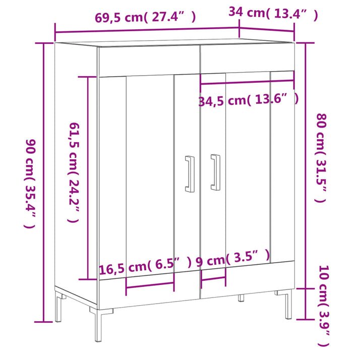 Dressoir 69,5X34X90 Cm Bewerkt Hout Kleurig