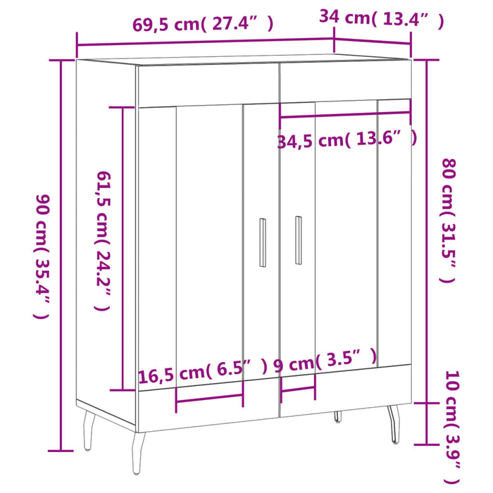 Dressoir 69,5X34X90 Cm Bewerkt Hout Kleurig