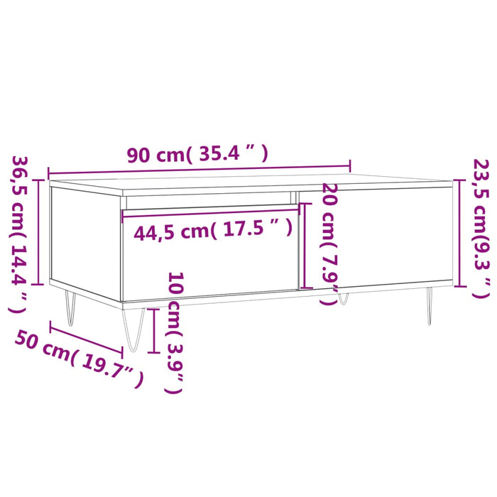 Salontafel 90X50X36,5 Cm Bewerkt Hout Kleurig