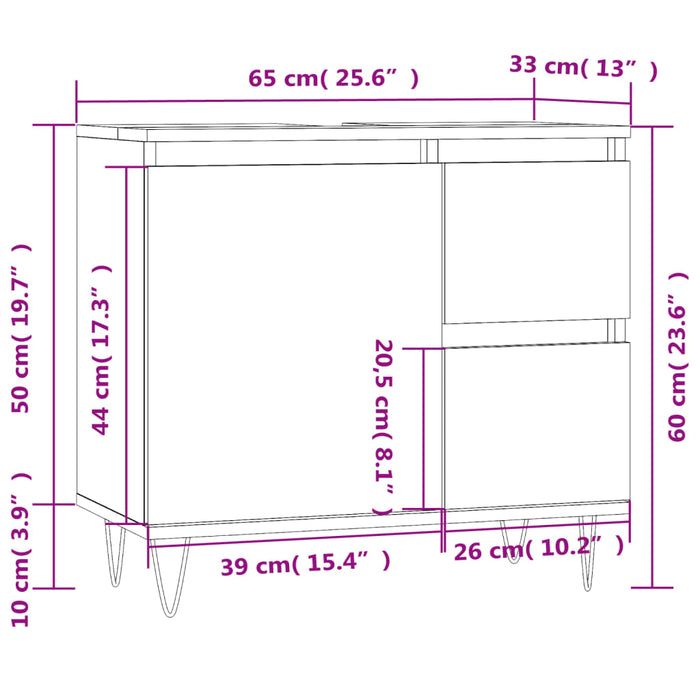 Badkamerkast 65X33X60 Cm Bewerkt Hout Kleurig