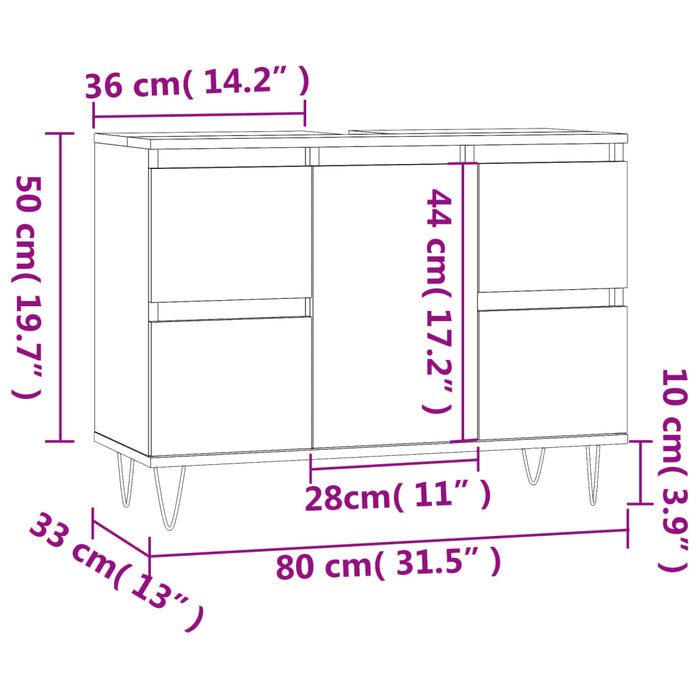 Badkamerkast 80X33X60 Cm Bewerkt Hout Bruin Eikenkleur