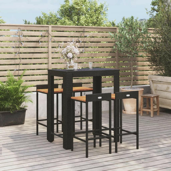 3-Delige Tuinbarset Poly Rattan En Massief Acaciahout Grijs