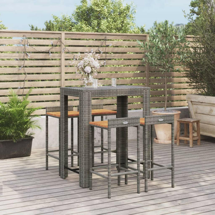 3-Delige Tuinbarset Poly Rattan En Massief Acaciahout Grijs