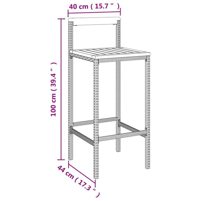 3-Delige Tuinbarset Poly Rattan En Massief Acaciahout Grijs