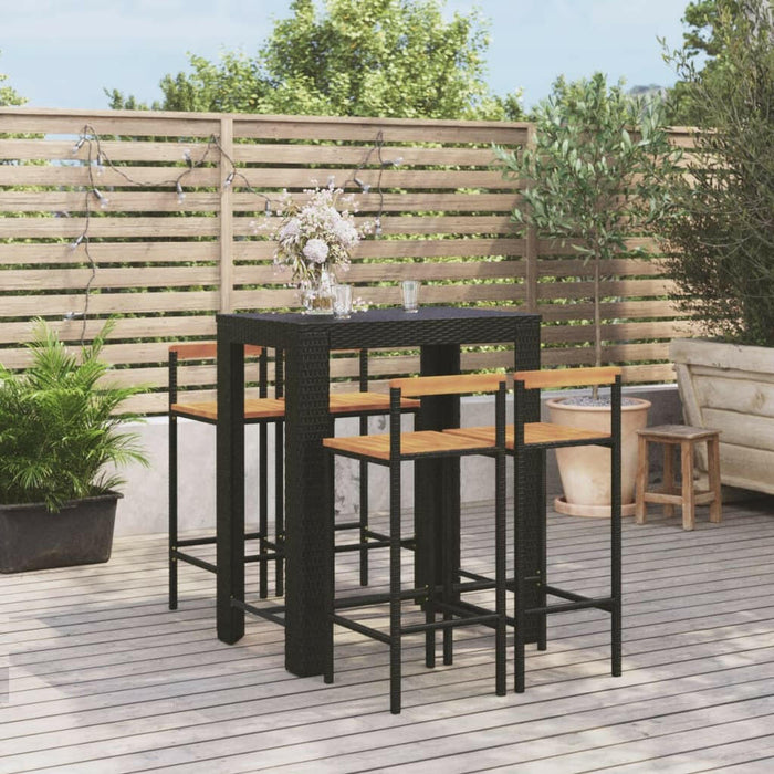 3-Delige Tuinbarset Poly Rattan En Massief Acaciahout Grijs