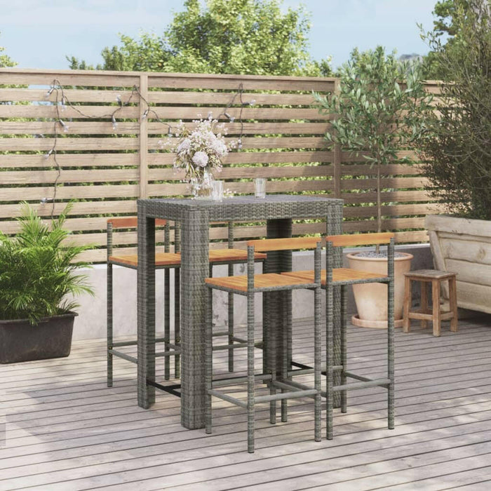 3-Delige Tuinbarset Poly Rattan En Massief Acaciahout Grijs