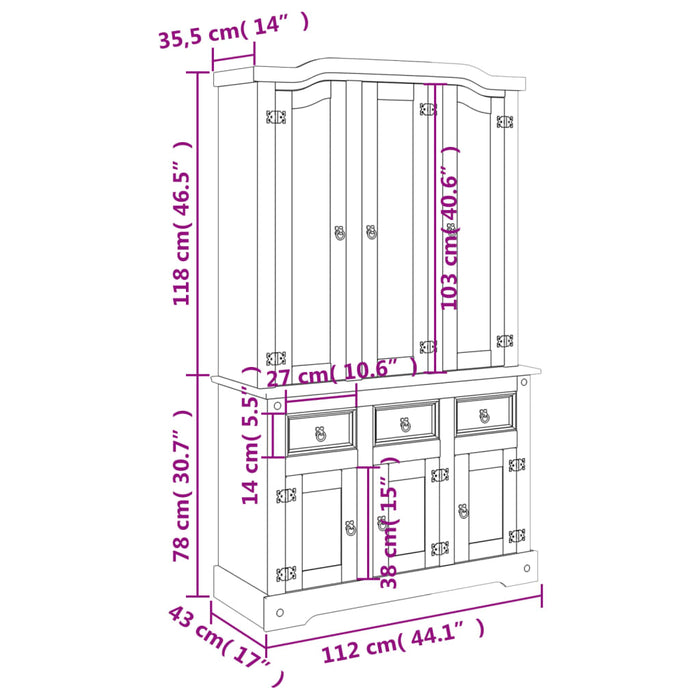 Hoge Kast Corona 112X43X196 Cm Mexicaans Grenenhout Bruin