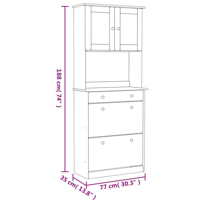 Hoge Kast Alta 77X35X188 Cm Massief Grenenhout Wit