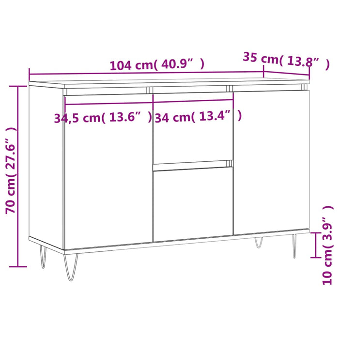 Dressoir 104X35X70 Cm Bewerkt Hout Kleurig