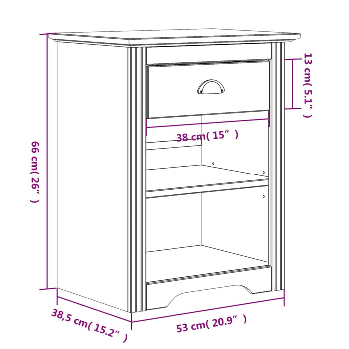 Nachtkastje Bodo 53X38,5X66 Cm Massief Grenenhout