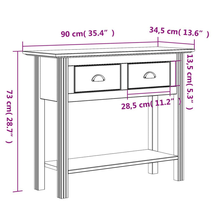 Wandtafel Bodo 90X34,5X73 Cm Massief Grenenhout Grijs