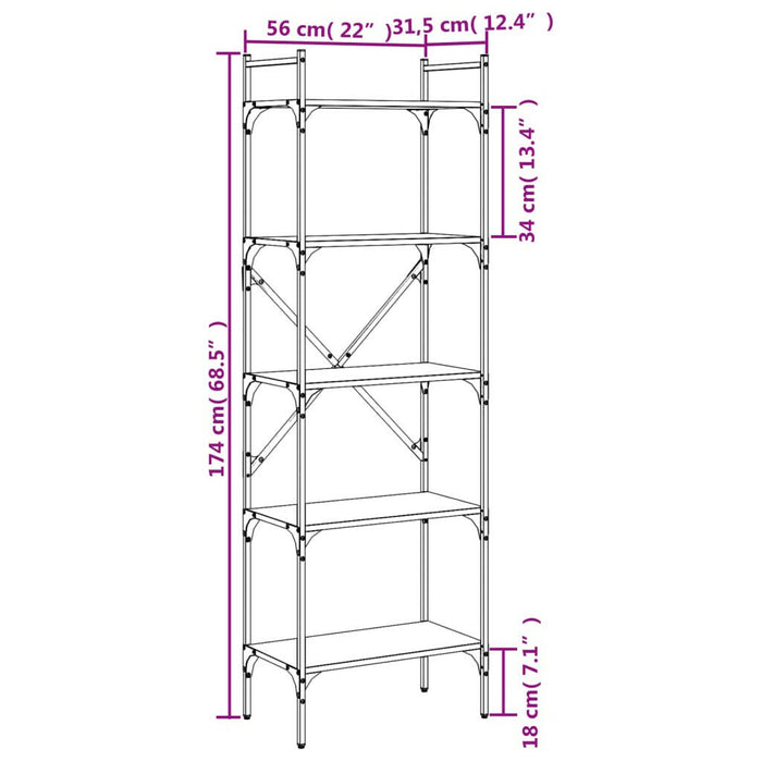 Boekenkast 5-Laags 56X31,5X174 Cm Bewerkt Hout Sonoma Eiken