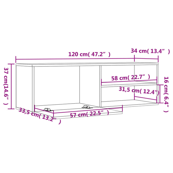 Tv-Meubel 120X34X37 Cm Bewerkt Hout Gerookt Eikenkleurig