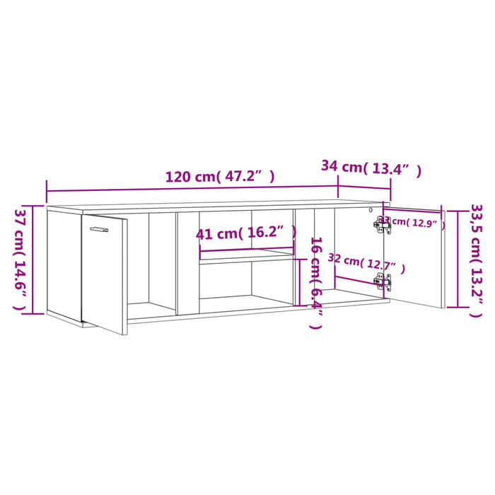 Tv-Meubel 120X34X37 Cm Bewerkt Hout Gerookt Eikenkleurig