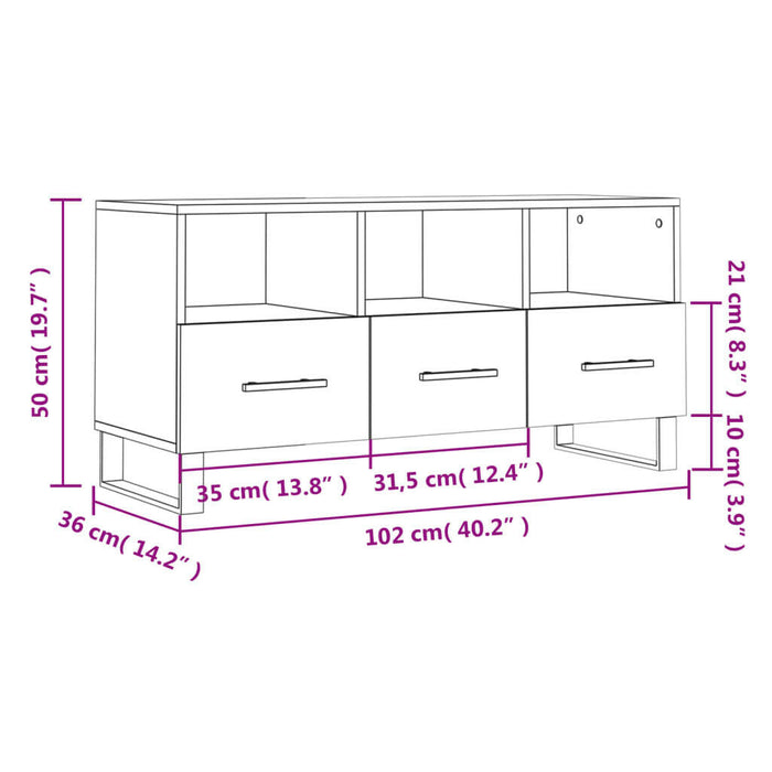 Tv-Meubel 102X36X50 Cm Bewerkt Hout Sonoma Eikenkleurig