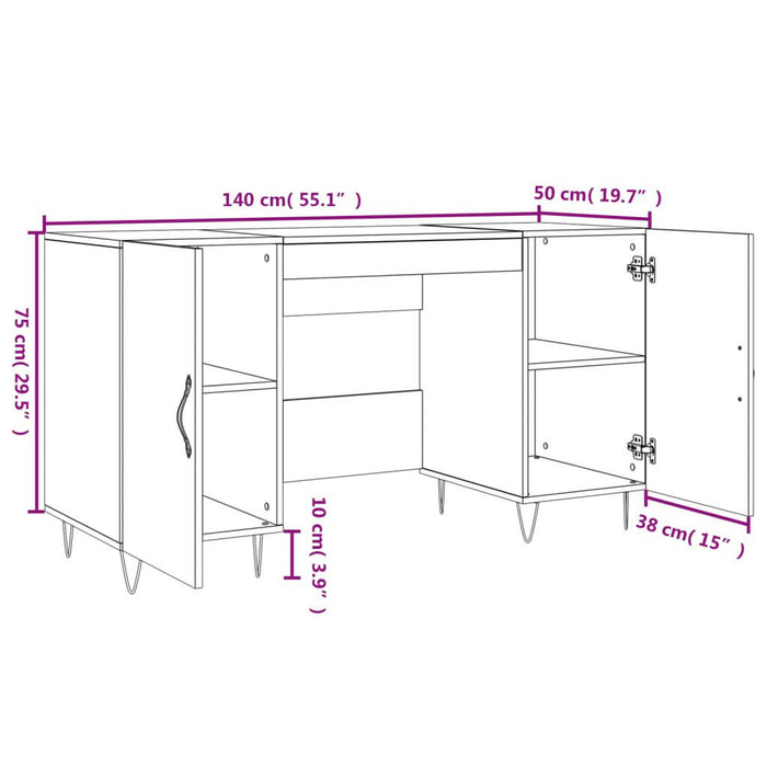 Bureau 140X50X75 Cm Bewerkt Hout Hoogglans Wit