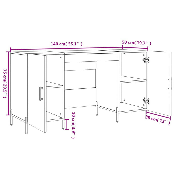 Bureau 140X50X75 Cm Bewerkt Hout Gerookt Eikenkleurig