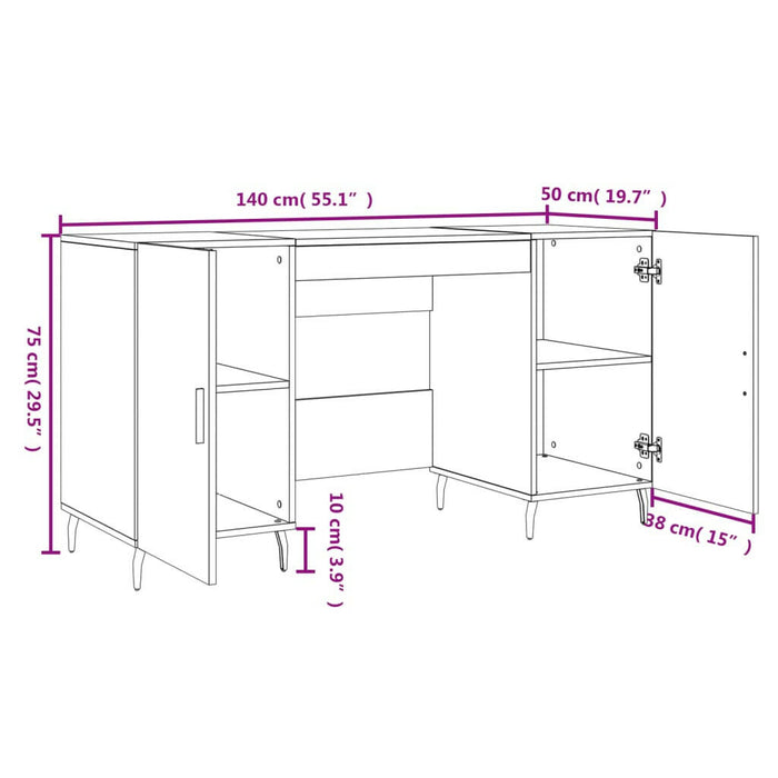 Bureau 140X50X75 Cm Bewerkt Hout Gerookt Eikenkleurig