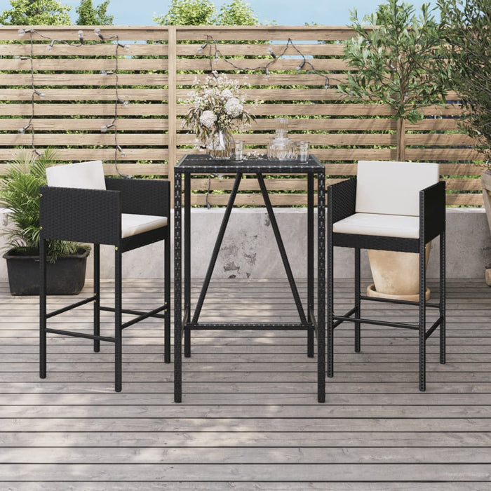 Tuinbarset Met Kussens Poly Rattan Zwart