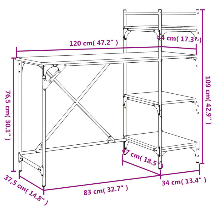 Computerbureau Met Schappen 120X47X109 Cm Gerookt Eikenkleurig