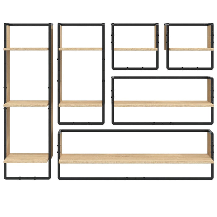 6-Delige Wandschappenset Met Stangen Bewerkt Hout