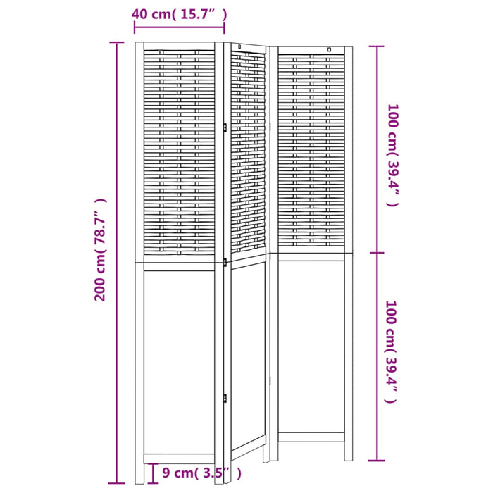 Kamerscherm Met 3 Panelen Massief Paulowniahout Wit