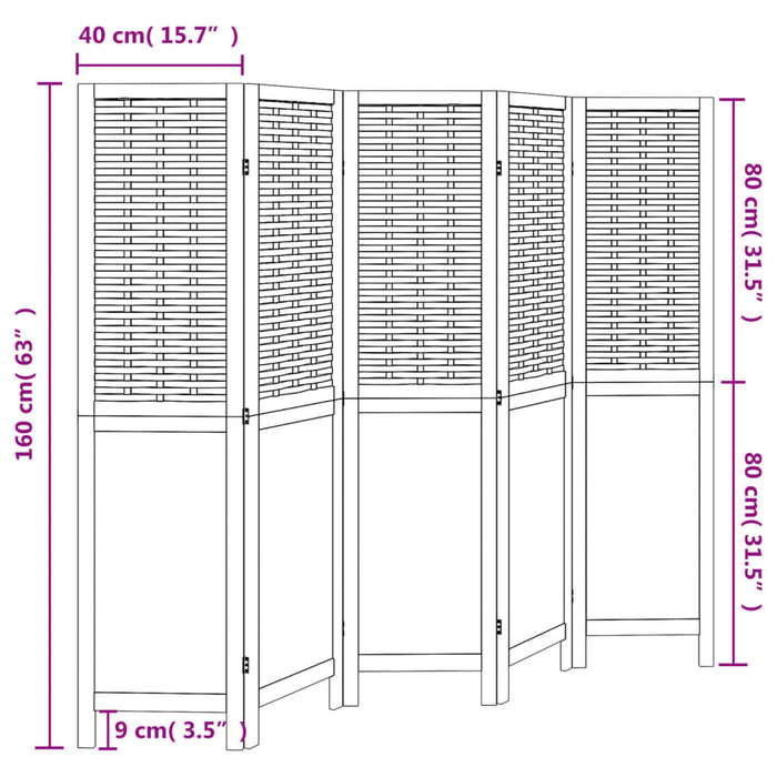 Kamerscherm Met 5 Panelen Massief Paulowniahout Wit