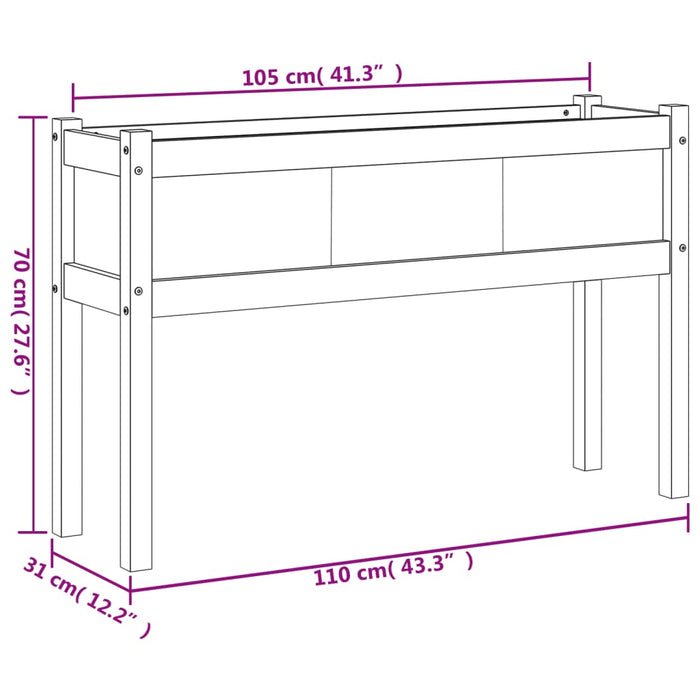 Plantenbak Met Poten 110X31X70 Cm Grenenhout Waxbruin