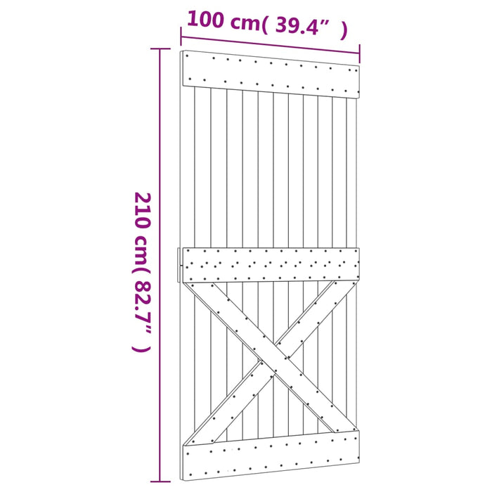 Schuifdeur Met Beslag 100X210 Cm Massief Grenenhout Grijs Ruitpatroon