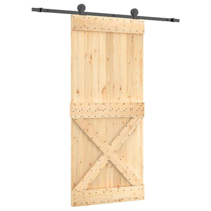 Schuifdeur Met Beslag 90X210 Cm Massief Grenenhout Grijs Ruitpatroon