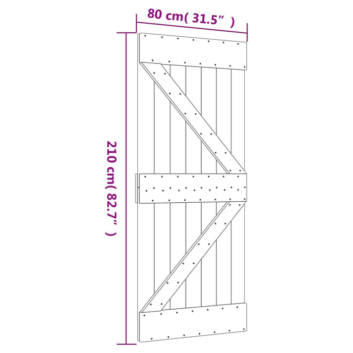 Schuifdeur Met Beslag 80X210 Cm Massief Grenenhout