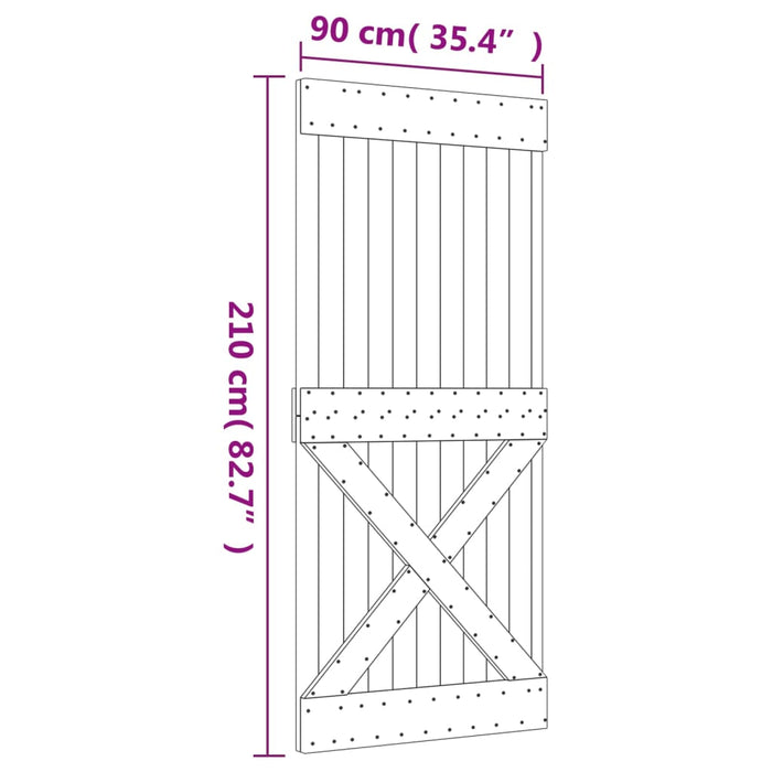 Schuifdeur Met Beslag 90X210 Cm Massief Grenenhout