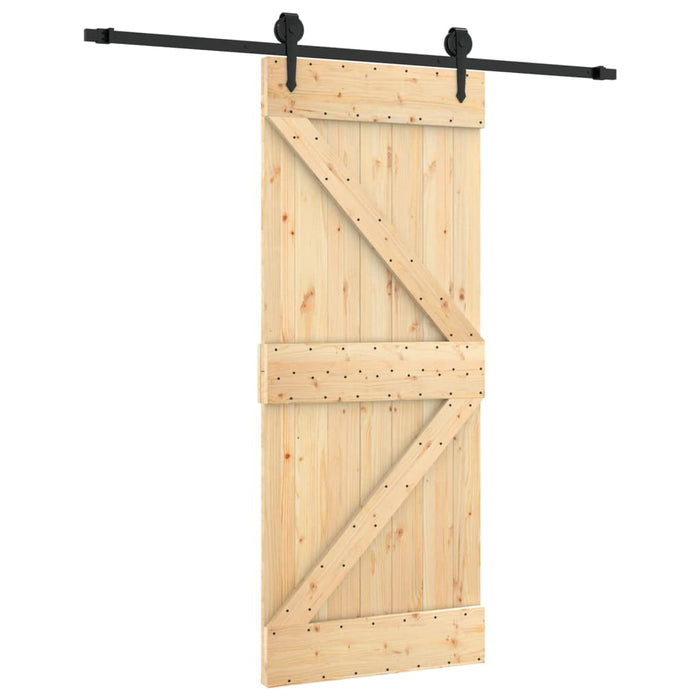 Schuifdeur Met Beslag 85X210 Cm Massief Grenenhout Grijs Ruitpatroon