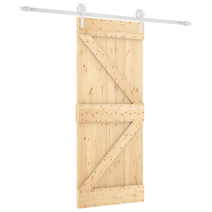 Schuifdeur Met Beslag 85X210 Cm Massief Grenenhout Grijs Ruitpatroon