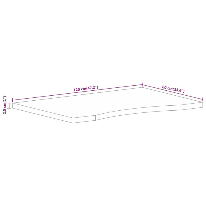 Tafelblad Met Ronding 120X60X2,5 Cm Massief Ruw Mangohout