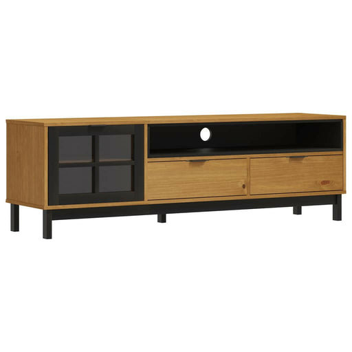 Tv-Meubel Met Glazen Deur Flam 158X40X50 Cm Massief Grenenhout