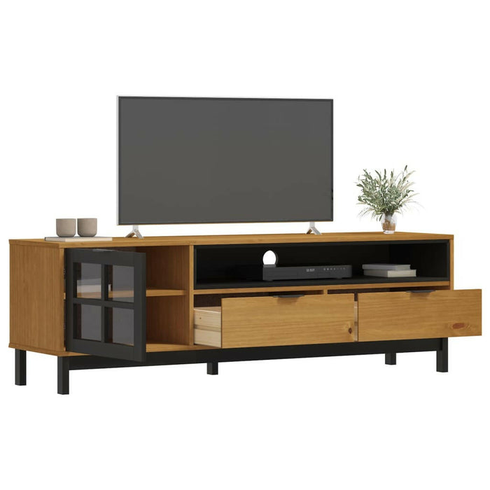 Tv-Meubel Met Glazen Deur Flam 158X40X50 Cm Massief Grenenhout