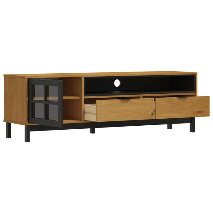 Tv-Meubel Met Glazen Deur Flam 158X40X50 Cm Massief Grenenhout