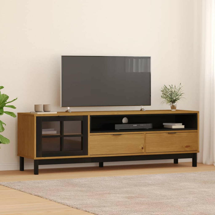 Tv-Meubel Met Glazen Deur Flam 158X40X50 Cm Massief Grenenhout