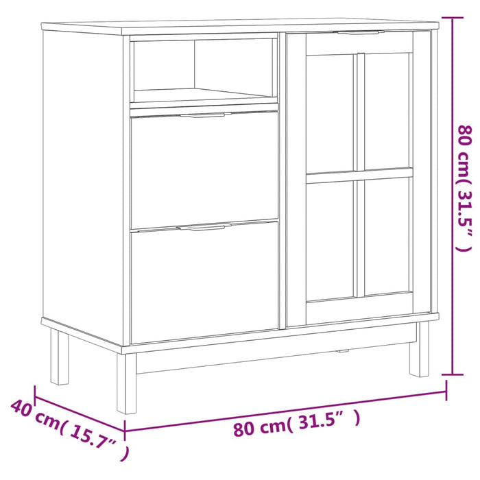 Dressoir Met Glazen Deuren Flam 80X40X80 Cm Massief Grenenhout Donkerbruin