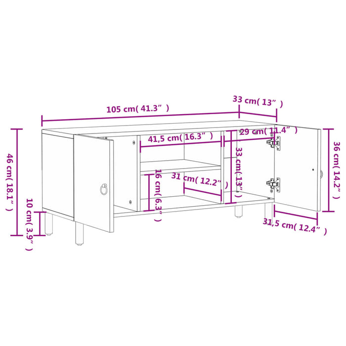 Tv-Meubel 105X33X46Cm Massief Mangohout