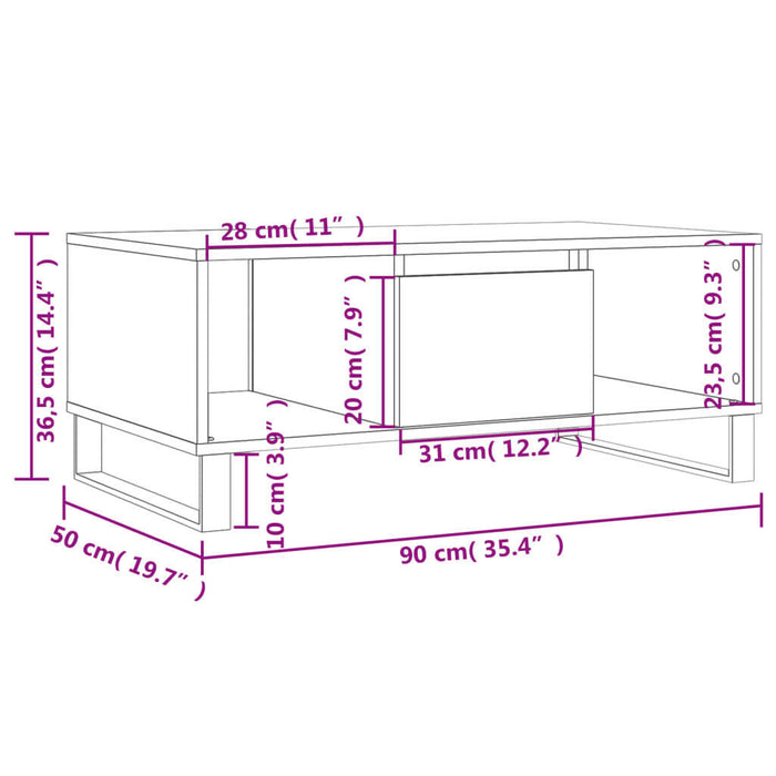 Salontafel 90X50X36,5 Cm Bewerkt Hout Hoogglans Wit