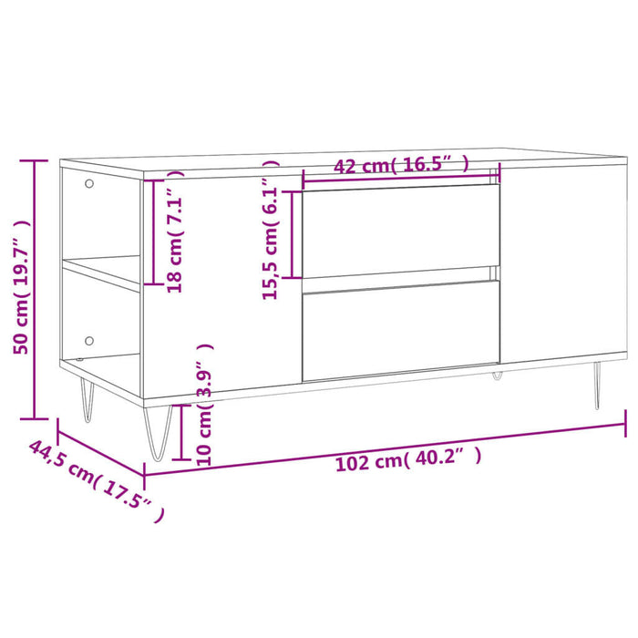 Salontafel 102X44,5X50 Cm Bewerkt Hout Gerookt Eikenkleurig