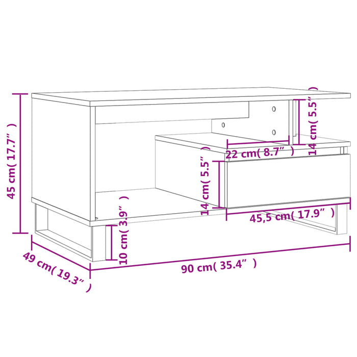 Salontafel 90X49X45 Cm Bewerkt Hout