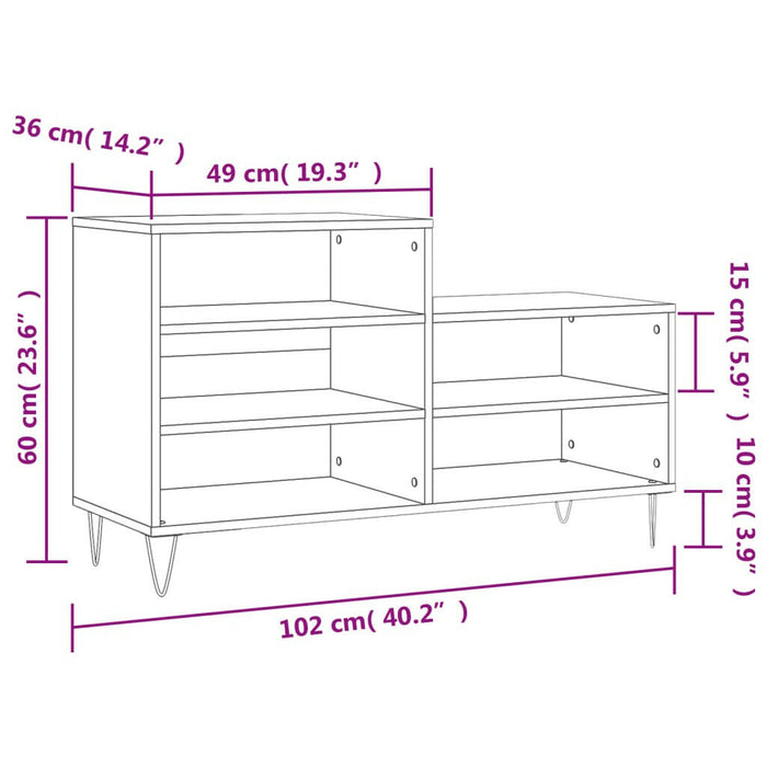 Schoenenkast 102X36X60 Cm Bewerkt Hout Gerookt Eikenkleurig