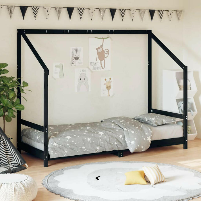 Kinderbedframe 80X200 Cm Massief Grenenhout Zwart